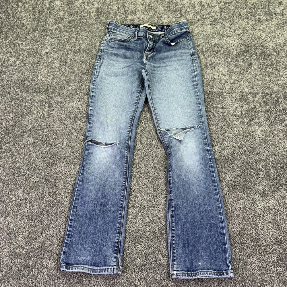 Levis Jeans Womens 8 Blue 525 Straight Leg Distressed Denim Medium Wash Casual
